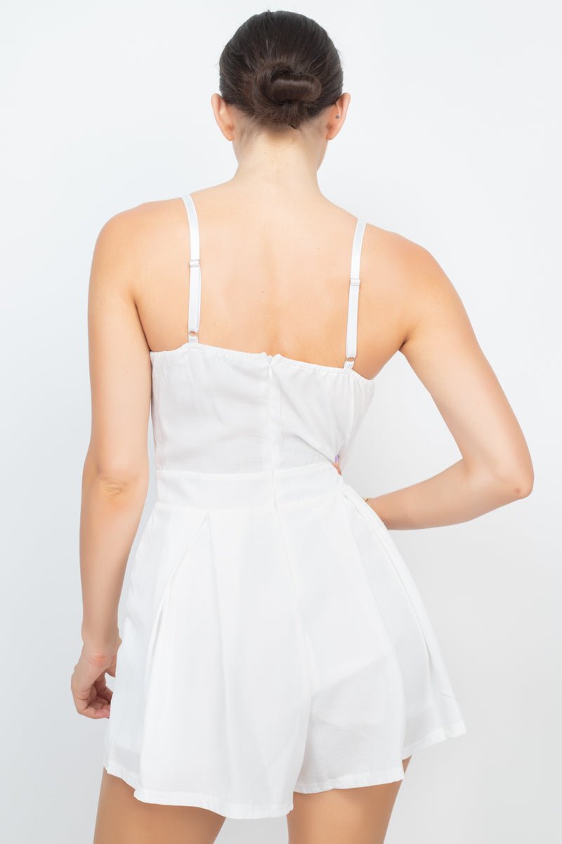 Cinched Zip Sweetheart Pleated Romper - Cherry Angel