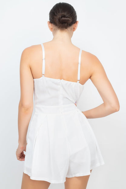 Cinched Zip Sweetheart Pleated Romper - Cherry Angel