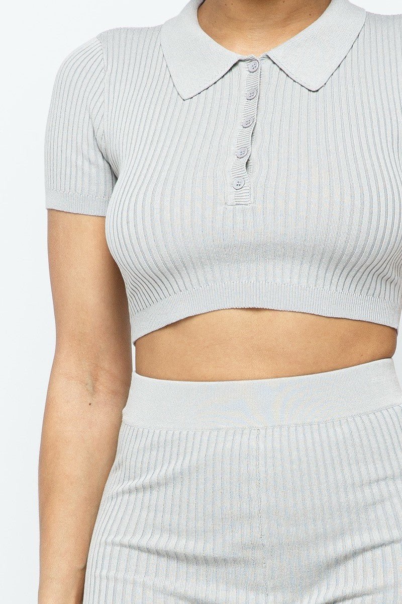 Collar Crop Top & Shorts Set - Cherry Angel