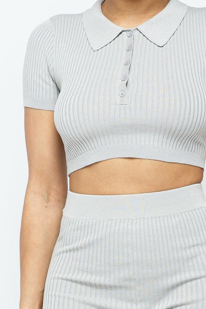 Collar Crop Top & Shorts Set - Cherry Angel