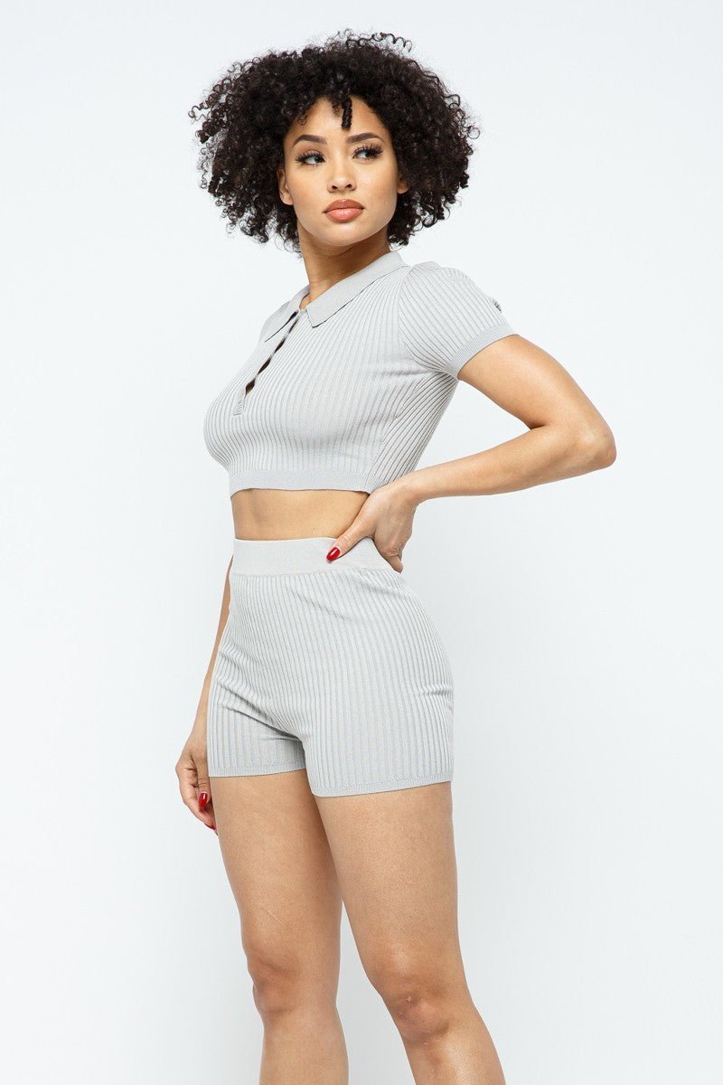 Collar Crop Top & Shorts Set - Cherry Angel