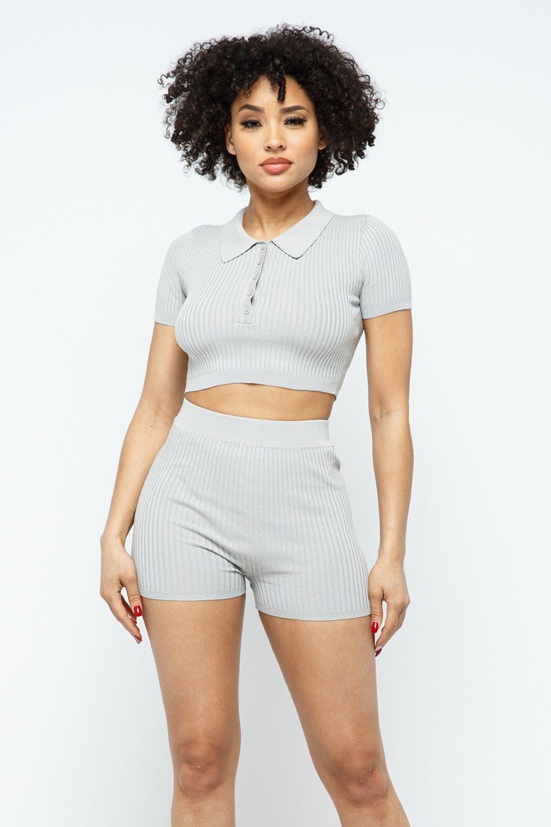 Collar Crop Top & Shorts Set - Cherry Angel