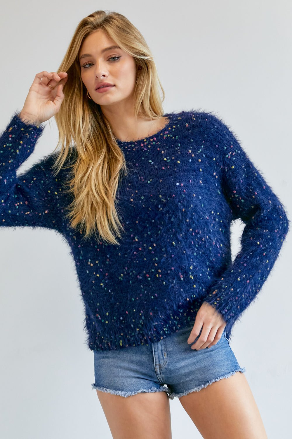 Color Dot Fuzzy Thick Oversized Sweater - Cherry Angel