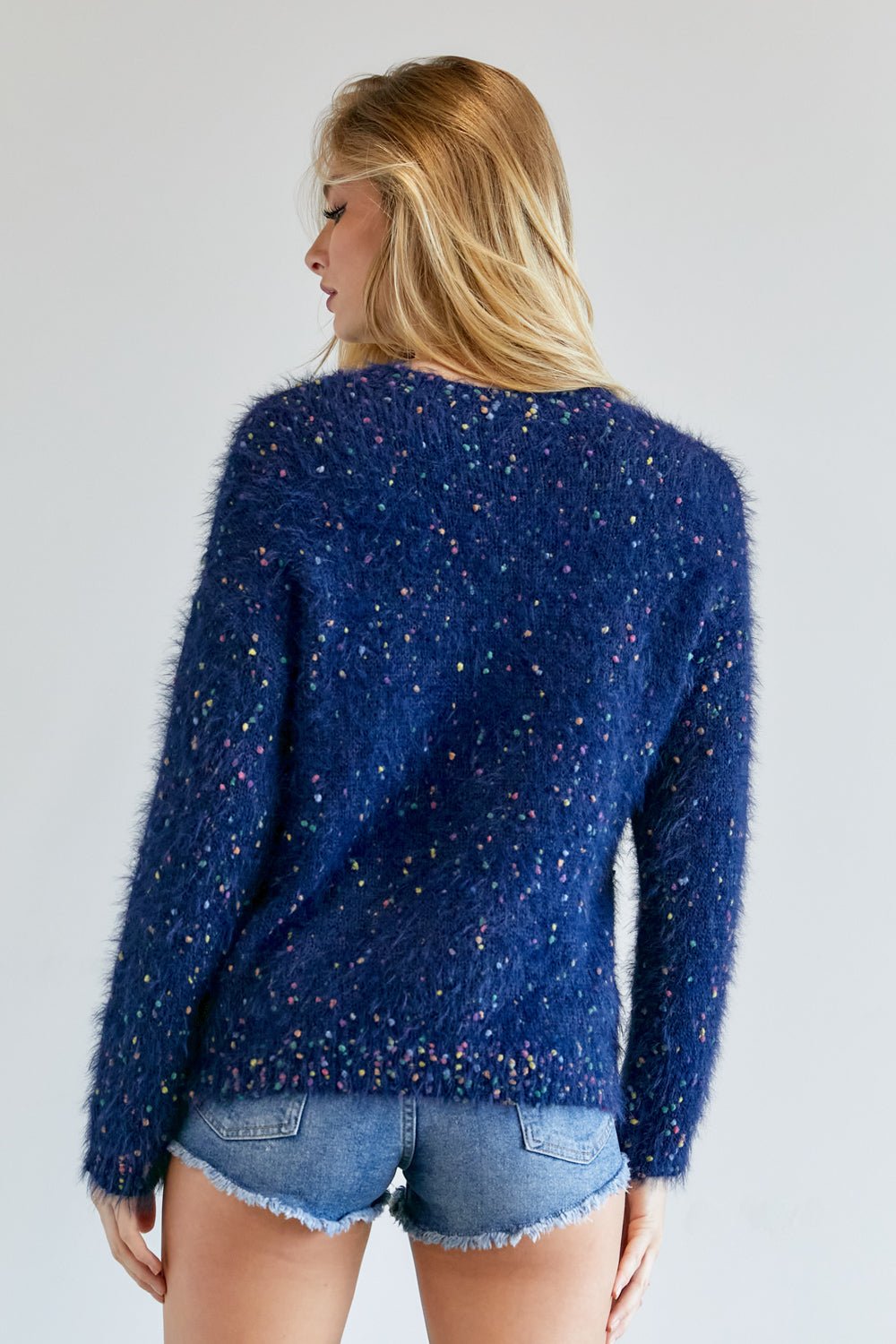 Color Dot Fuzzy Thick Oversized Sweater - Cherry Angel