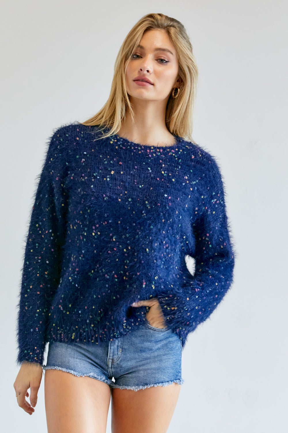 Color Dot Fuzzy Thick Oversized Sweater - Cherry Angel