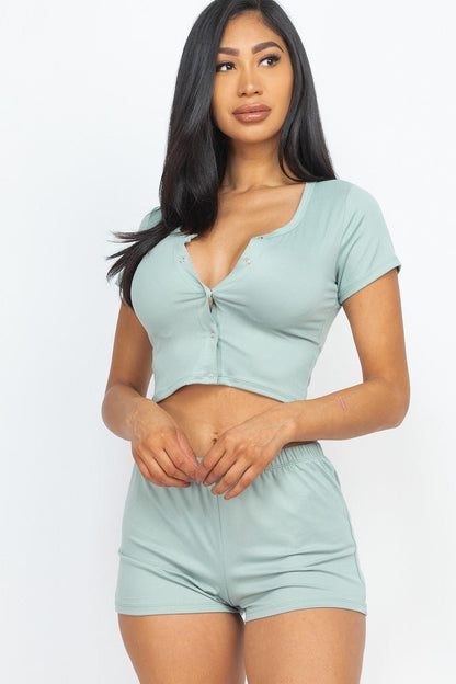 Cropped Tank Top And Shorts Set - Cherry Angel
