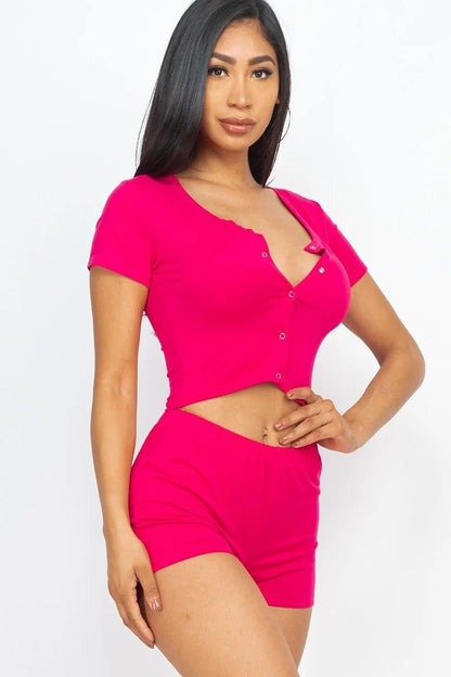 Cropped Tank Top And Shorts Set - Cherry Angel