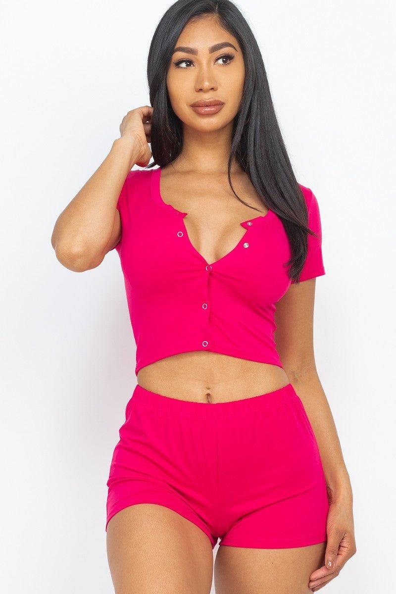 Cropped Tank Top And Shorts Set - Cherry Angel
