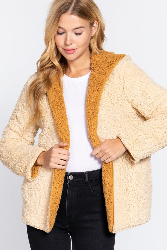 Hoodie Faux Fur Reversible Jacket - Cherry Angel